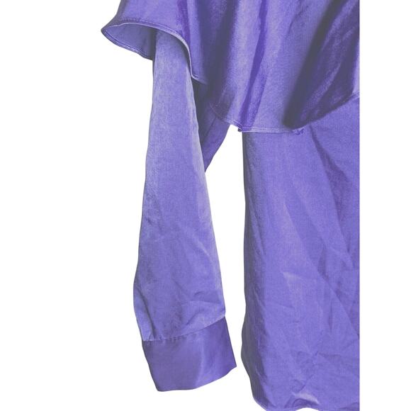 BAR III LADIES COLD SHOULDER RUFFLED BLOUSE, DEEP IRIS PURPLE, MEDIUM, NWT - Picture 4 of 7